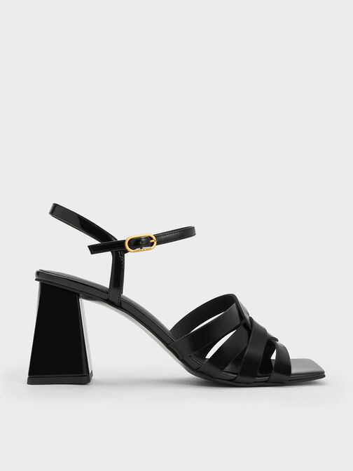 Interwoven Block Heel Sandals, Black Box, hi-res