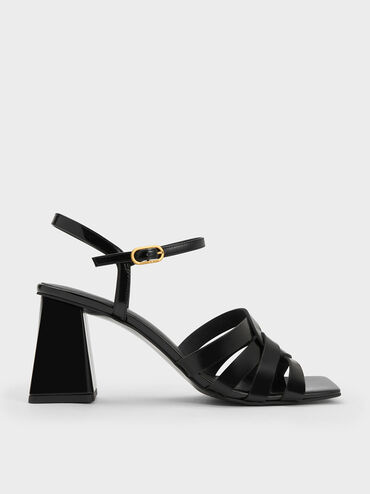 Interwoven Block Heel Sandals, Black Box, hi-res