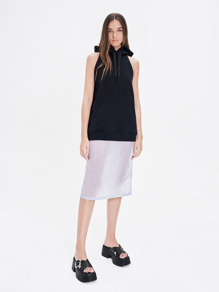Flower-Buckle Crossover Platform Mules, Black, hi-res