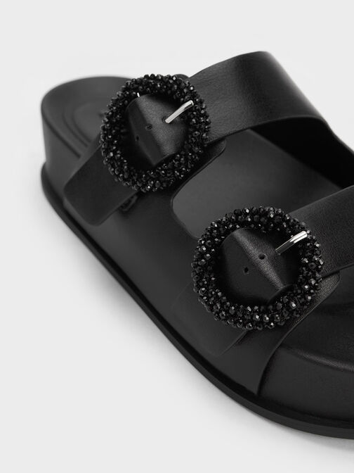 Beaded Circle Slide Sandals, Black, hi-res