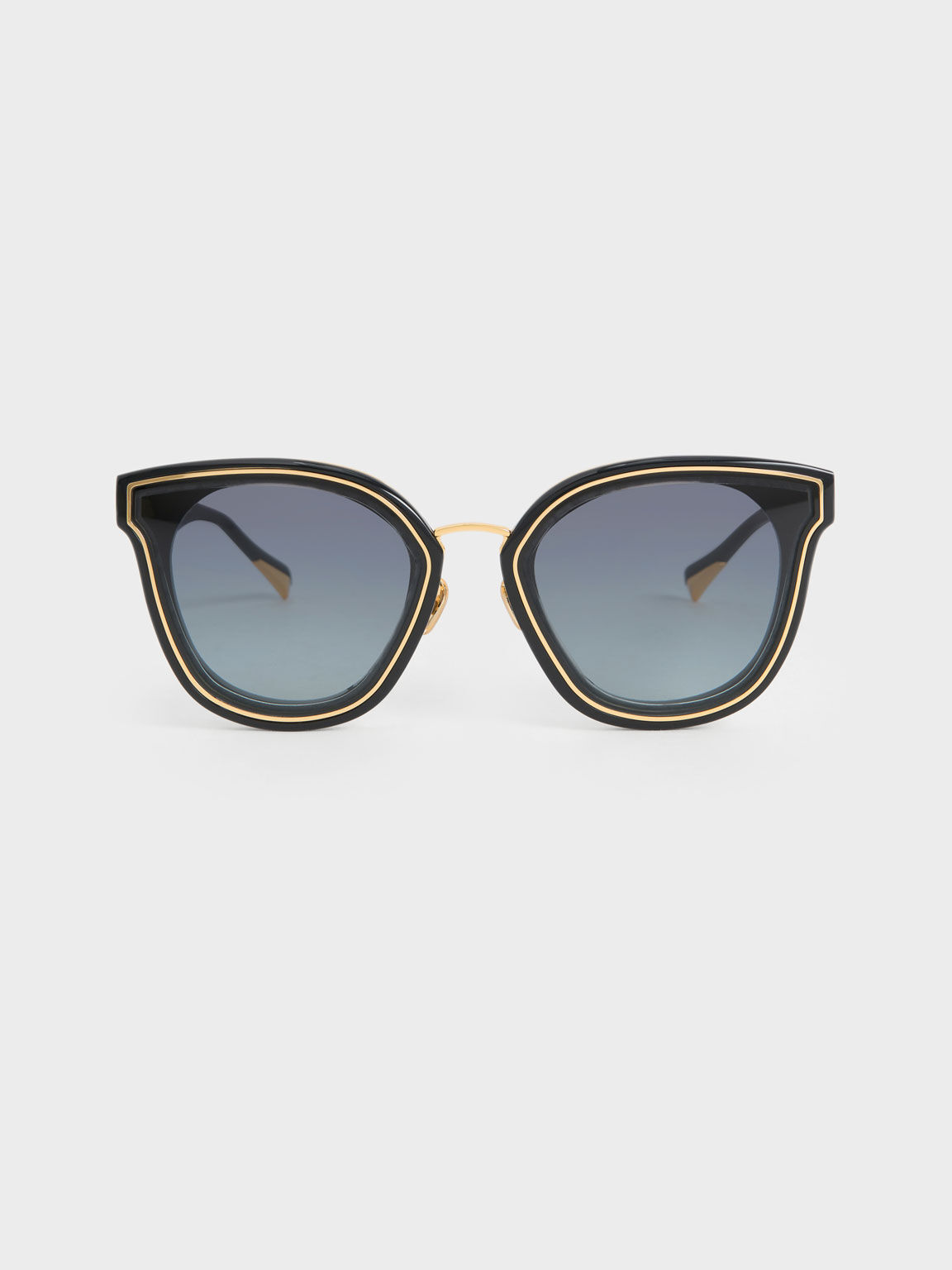 Black sunglasses with gold trim on sale