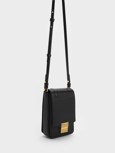 Kalinda Metallic Accent Phone Pouch, Black, hi-res