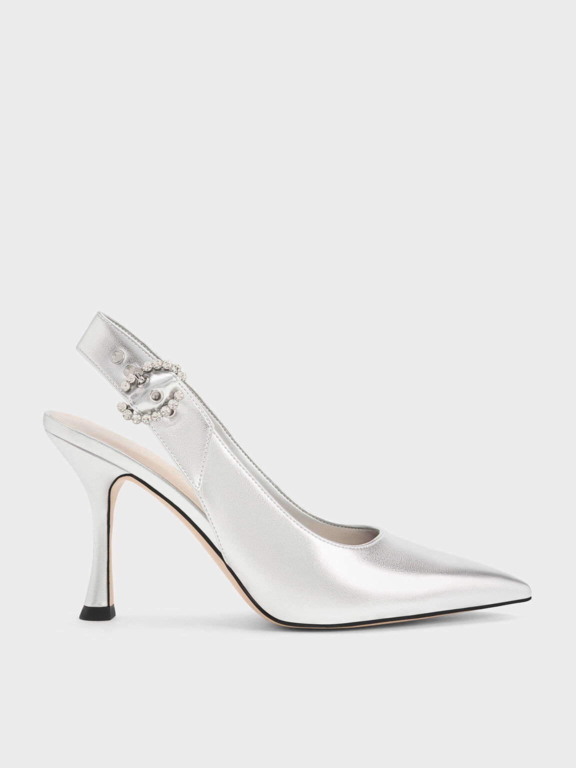Embellished Metallic Slingback Pumps, Silver, hi-res