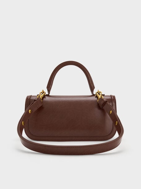 Charlot Elongated Top Handle Bag, Dark Brown, hi-res