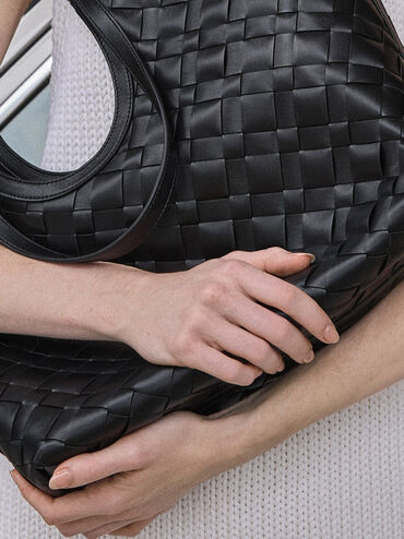 Ivette Woven Tote Bag, Noir, hi-res