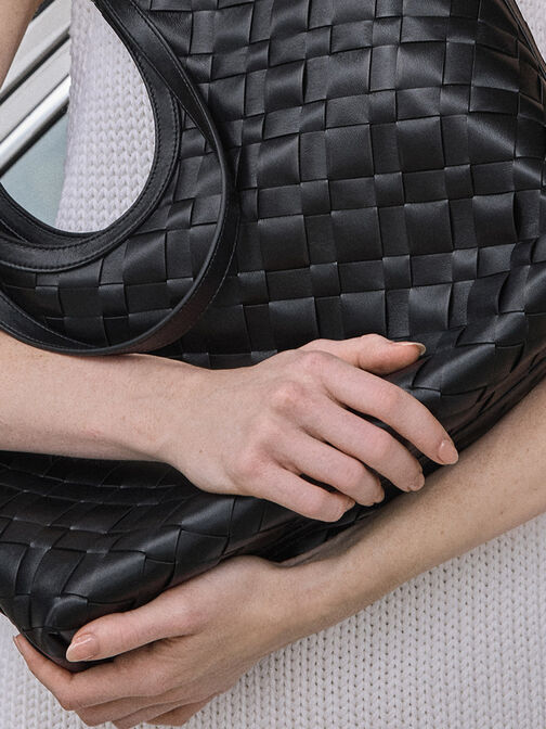 Ivette Woven Tote Bag, Noir, hi-res