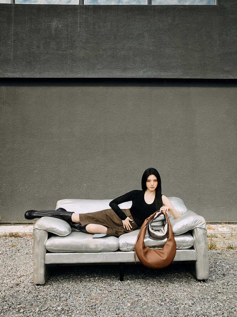 Micro Toni Knotted Crescent Hobo Bag, Pewter, hi-res
