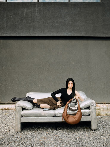 Micro Toni Knotted Crescent Hobo Bag, Pewter, hi-res