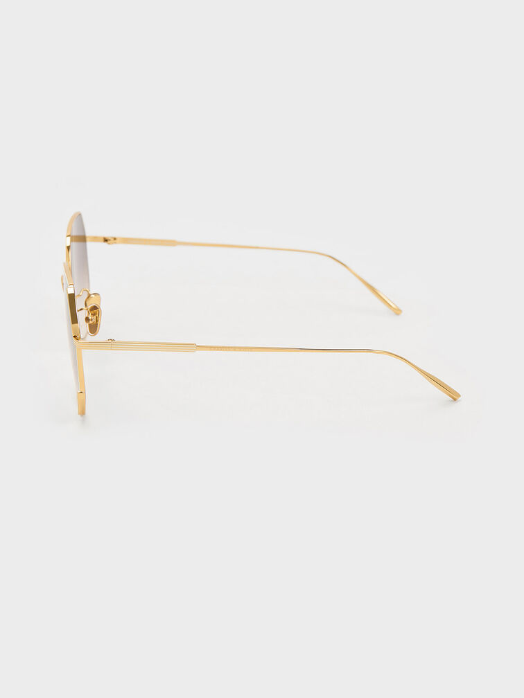 Geometric Wire-Frame Butterfly Sunglasses, Cream, hi-res