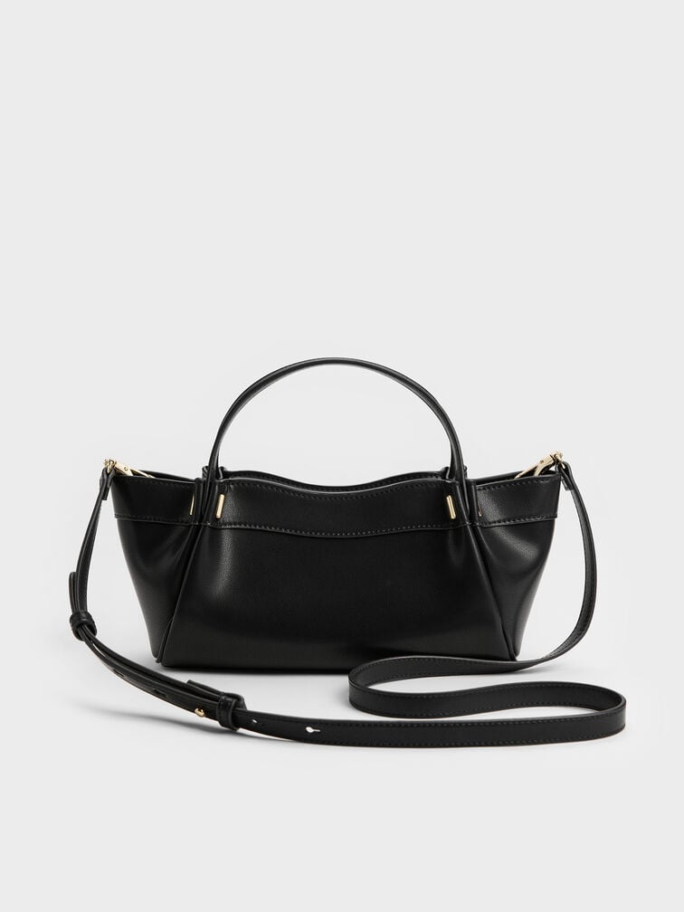 Clarice Pleated Double-Handle Tote Bag, Black, hi-res