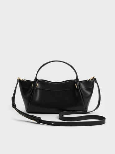 Clarice Pleated Double-Handle Tote Bag, Black, hi-res