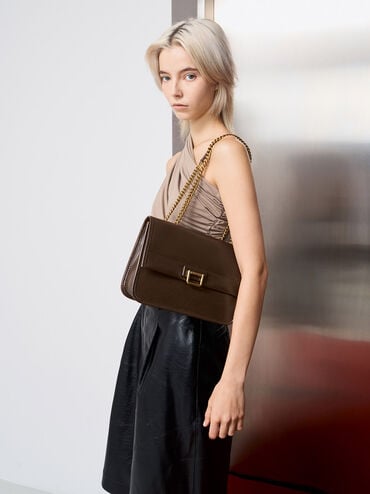 Neva Chain-Strap Shoulder Bag, Dark Brown, hi-res