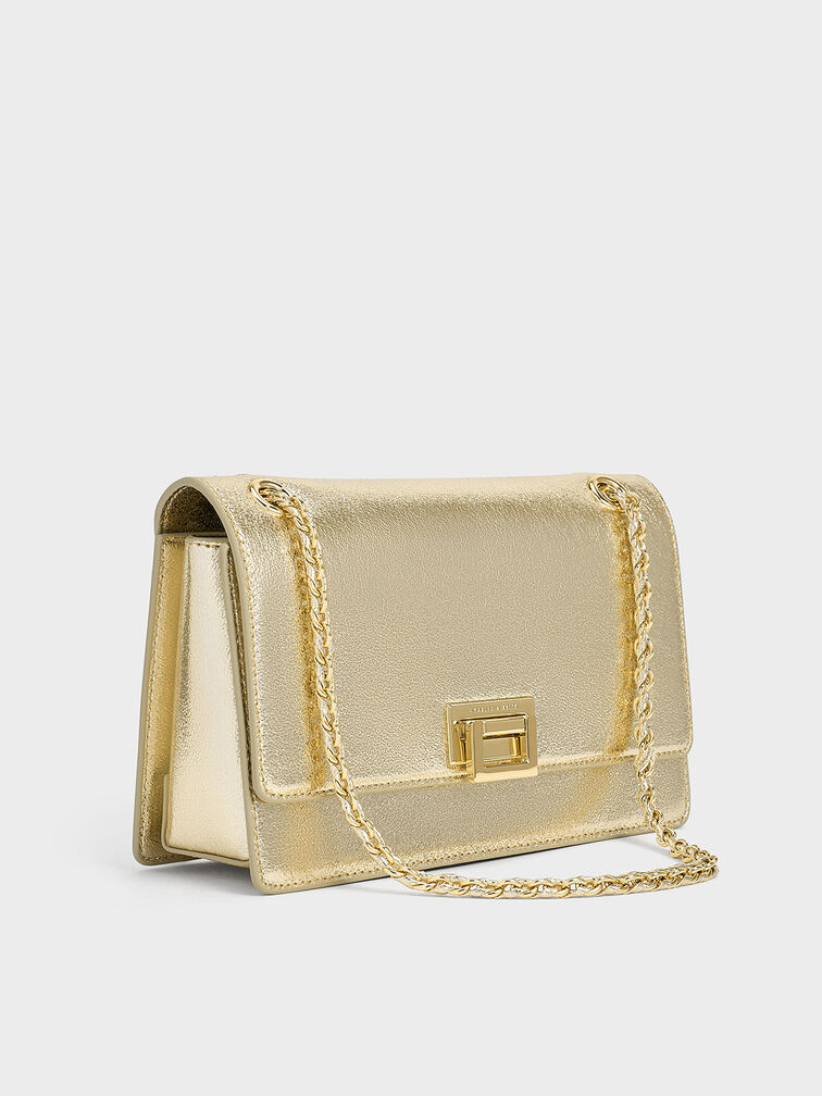 Everline Glittered Braided-Strap Shoulder Bag, Gold, hi-res