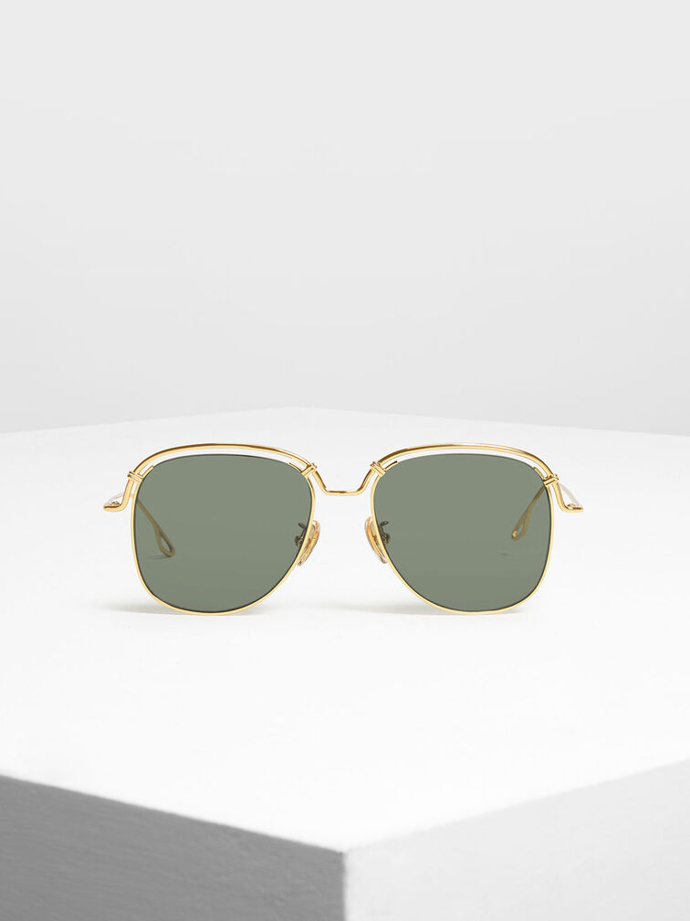 Half Wire Frame Sunglasses, Gold, hi-res