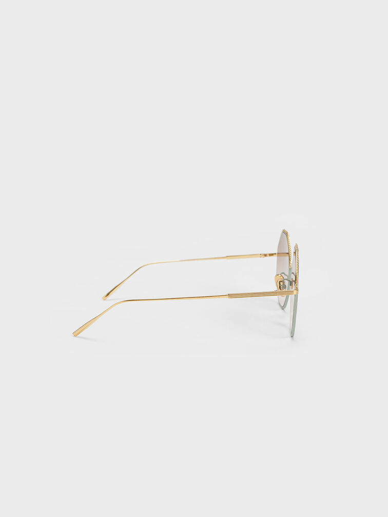 Hexagonal Wire-Frame Sunglasses, Mint Green, hi-res