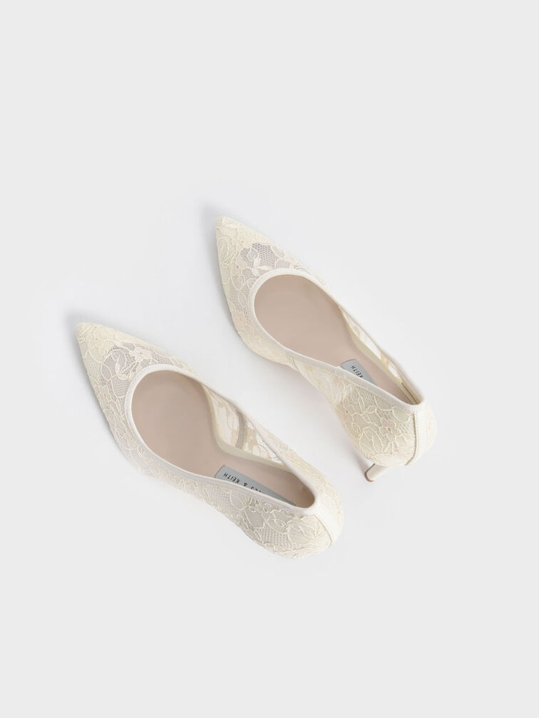 Lace Stiletto Pumps, Cream, hi-res