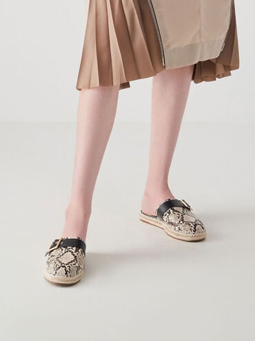 Snake-Print Buckled Espadrille Mules, Animal Print Natural, hi-res