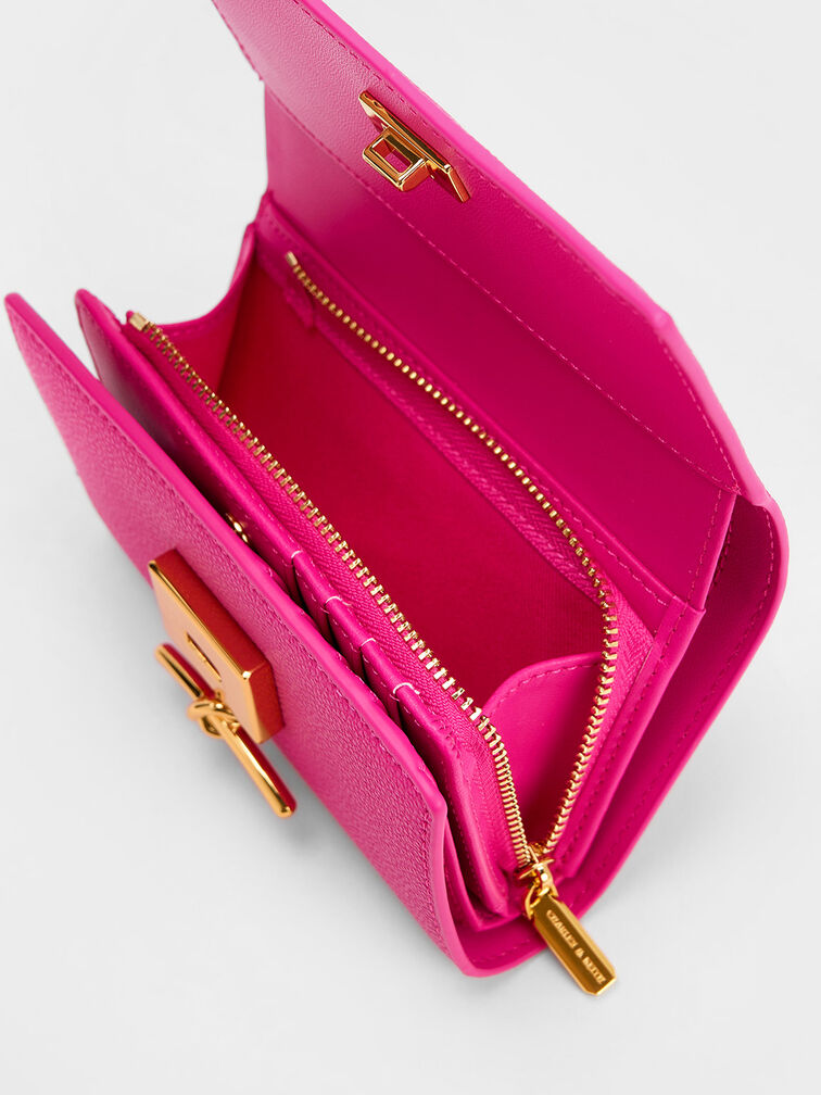 Huxley Metallic-Accent Front Flap Wallet, Fuchsia, hi-res
