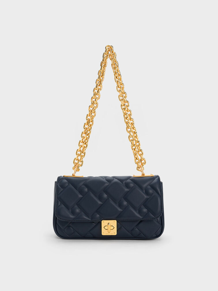 Tillie Quilted Chain Bag, Navy, hi-res