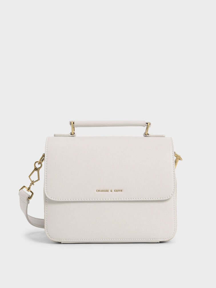 Front Flap Top Handle Crossbody Bag, Ivory, hi-res