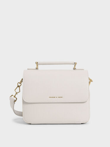 Front Flap Top Handle Crossbody Bag, Ivory, hi-res