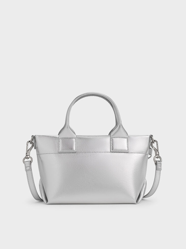 Atwood Crinkle-Effect Chain-Embellished Tote Bag, Silver, hi-res