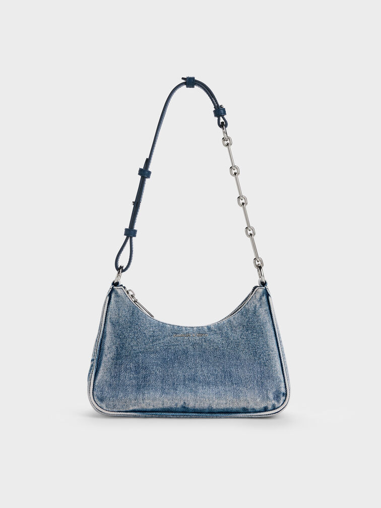 Lane Denim Chain-Strap Shoulder Bag, Denim Blue, hi-res
