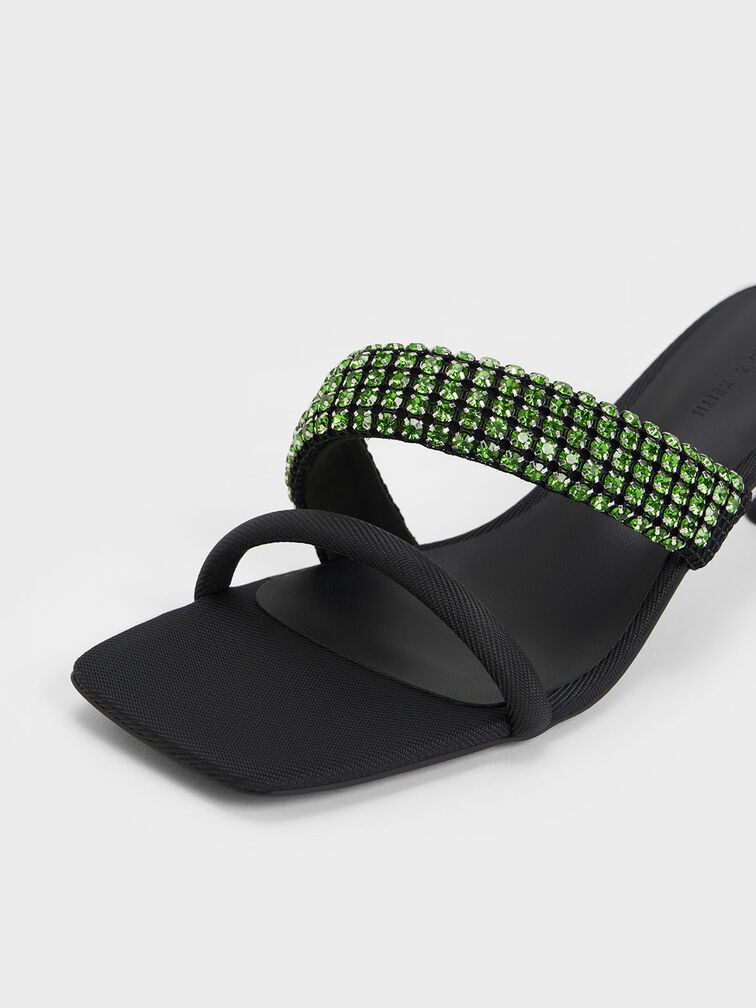 Gem Embellished Strappy Mules, Green, hi-res