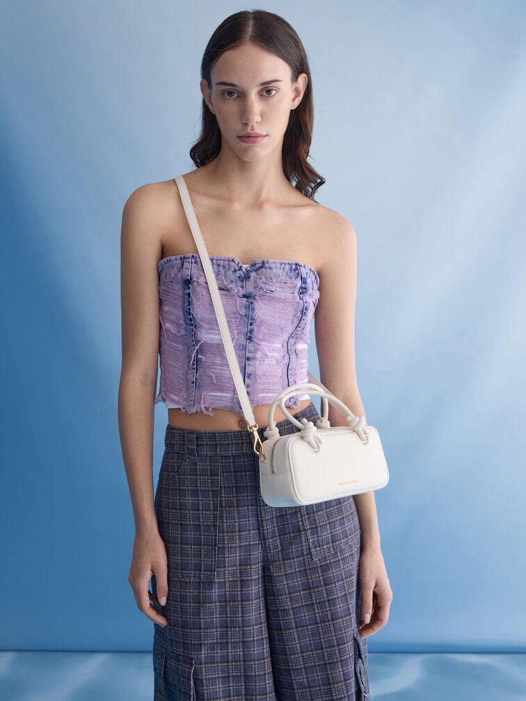 Sammie Knotted-Handle Elongated Bag, Cream, hi-res