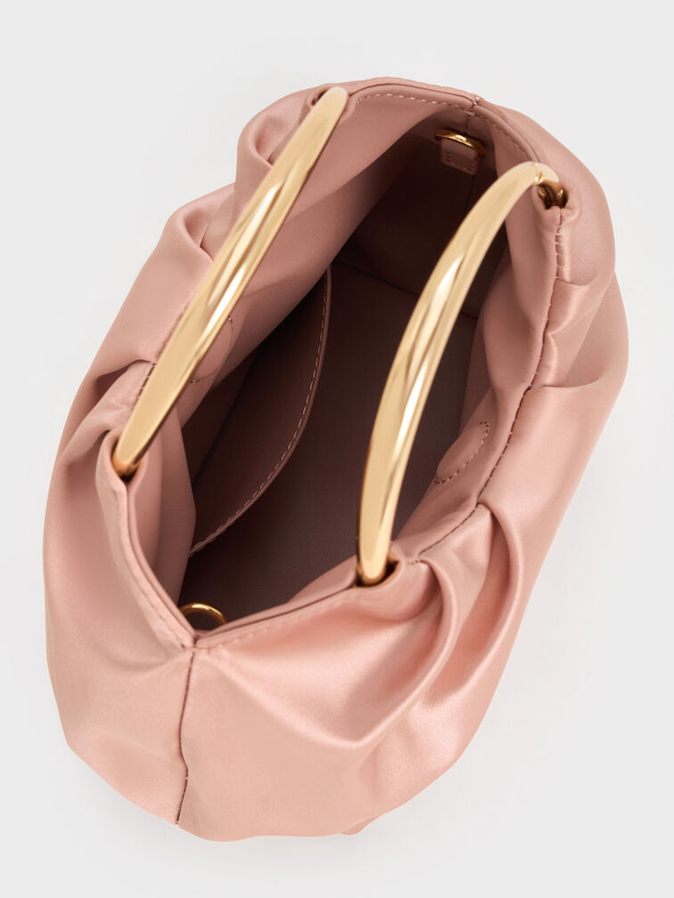 Satin Ruched Ring-Handle Bag, Ballerina Pink, hi-res