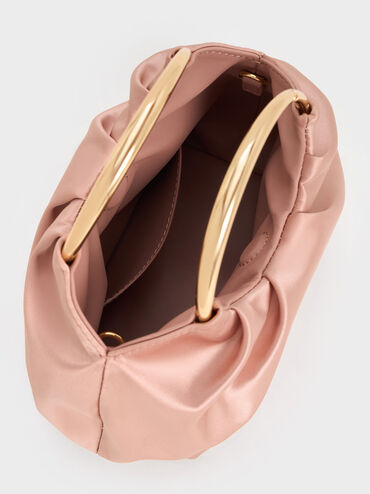 Satin Ruched Ring-Handle Bag, Ballerina Pink, hi-res