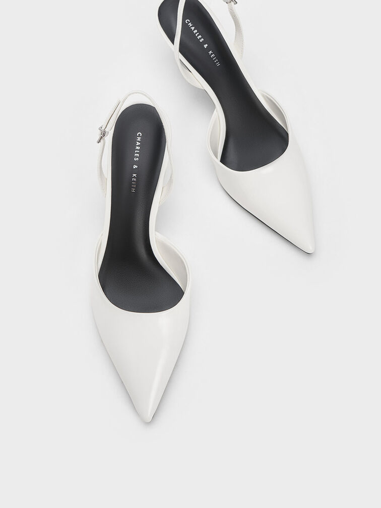 Sculptural Heel Slingback Pumps, White, hi-res