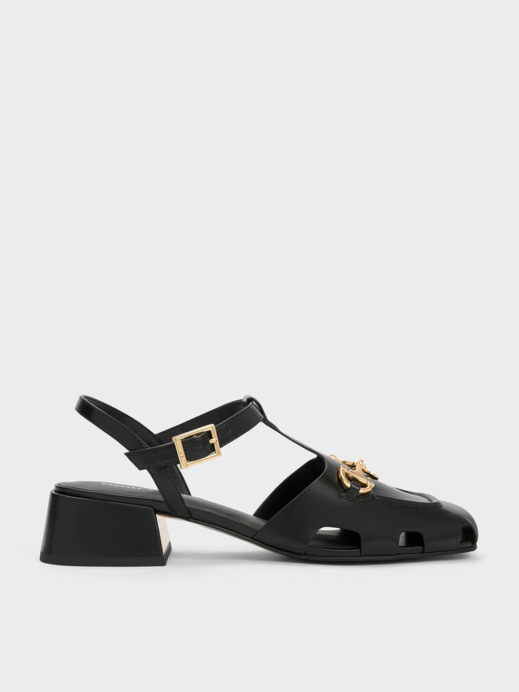 Cut-Out T-Bar Pumps, Black, hi-res