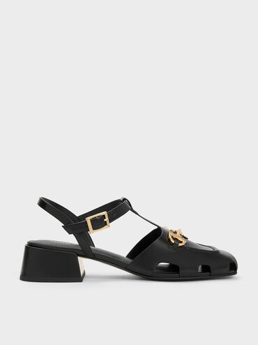 Cut-Out T-Bar Pumps, Black, hi-res
