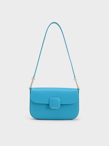 Koa Square Push-Lock Shoulder Bag, Blue, hi-res