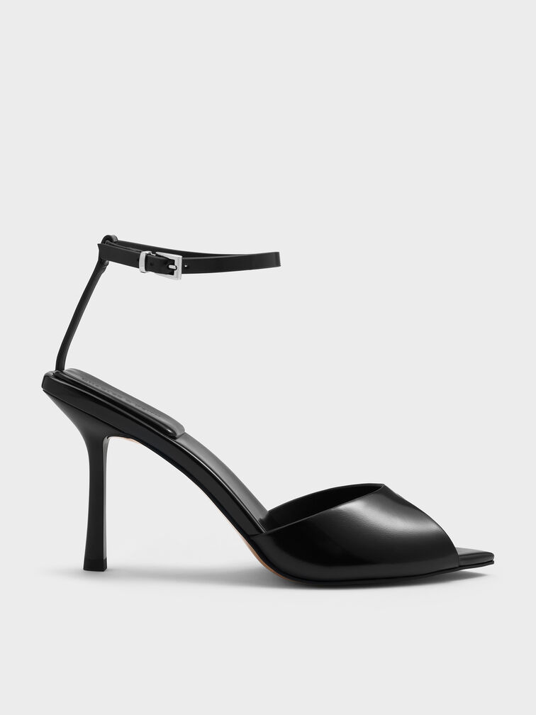 Pointed Peep-Toe Stiletto Sandals, Black Box, hi-res
