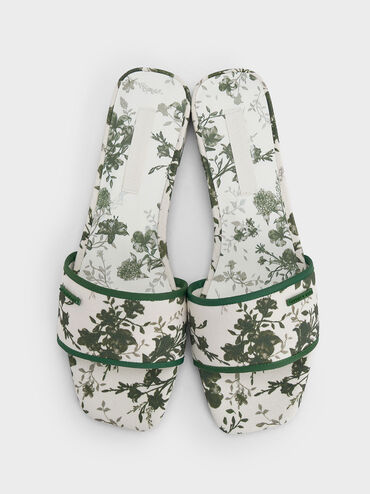 Floral-Print Slide Sandals, Green, hi-res