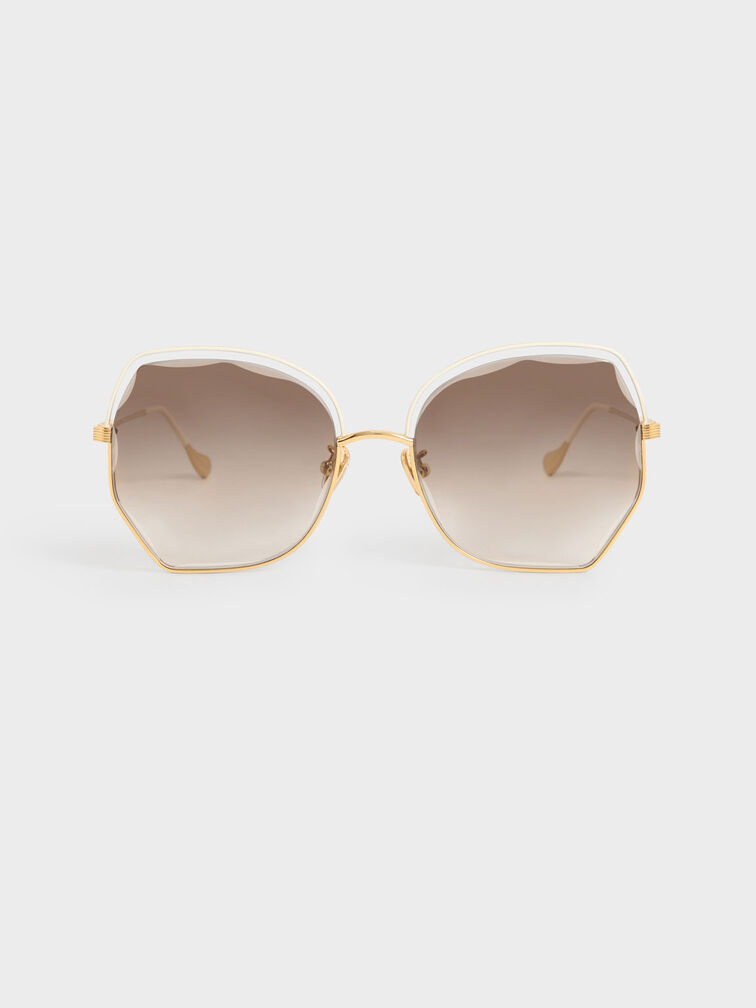 Cut-Out Wire-Frame Butterfly Sunglasses, Cream, hi-res