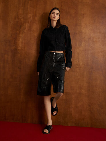 Crossover-Strap Slingback Sandals, Black, hi-res