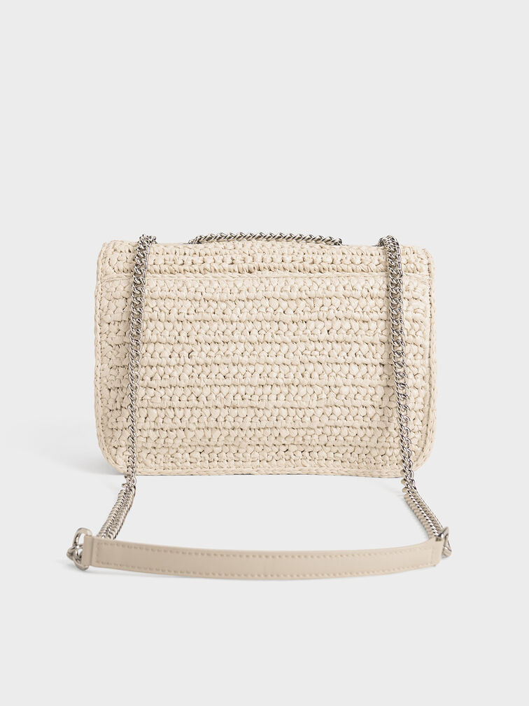 Neva Woven Chain-Strap Shoulder Bag, Beige, hi-res
