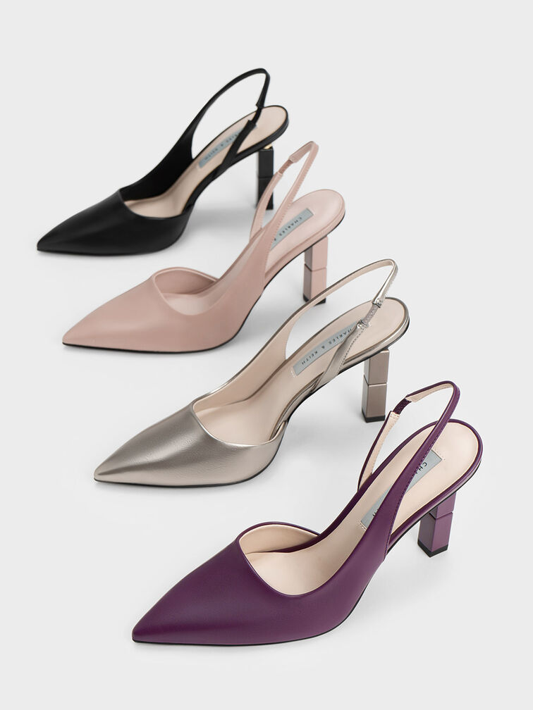 Asymmetric Sculptural Heel Pumps, Purple, hi-res