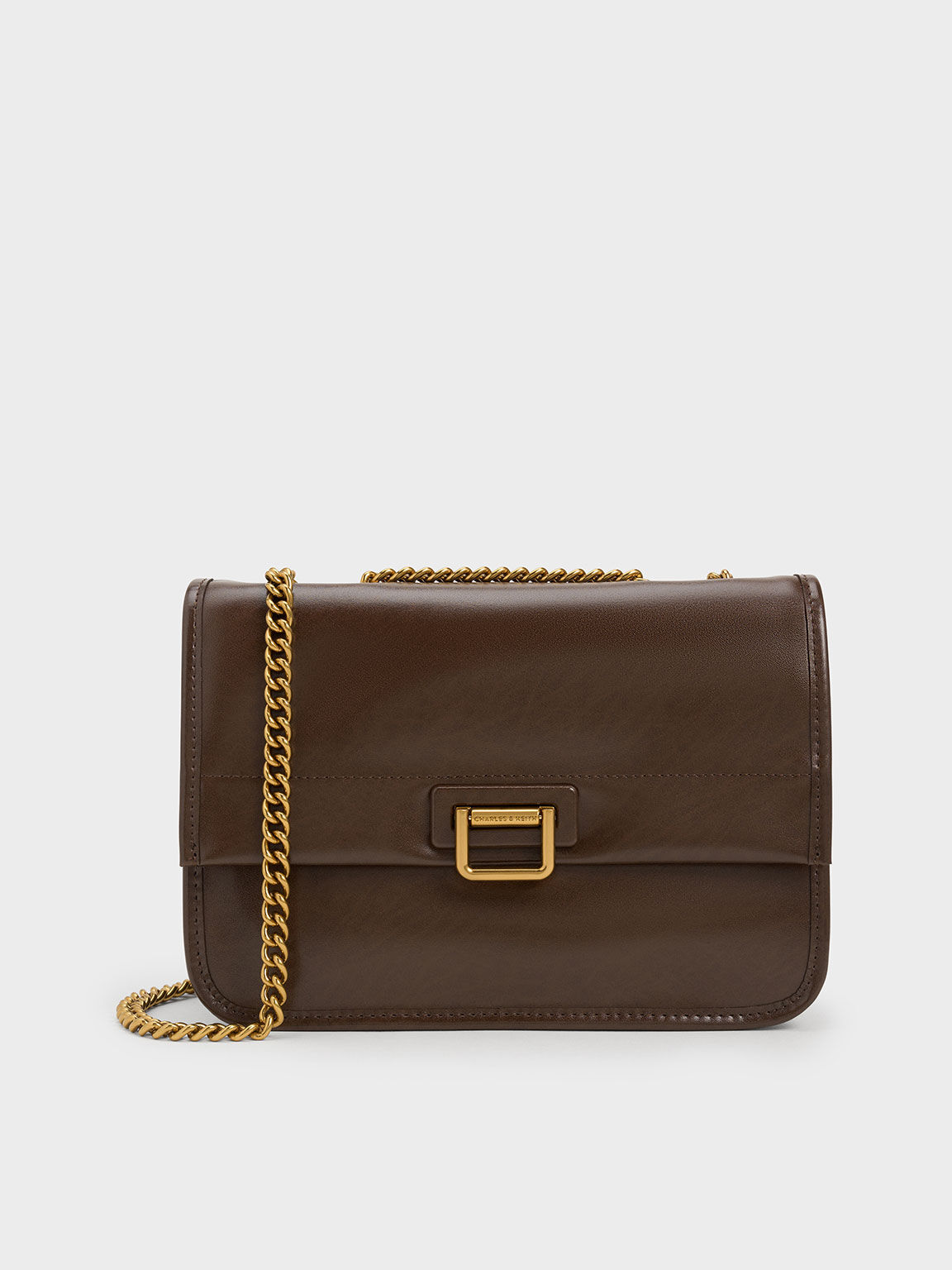 Dark Brown Neva Chain Handle Shoulder Bag CHARLES KEITH IN
