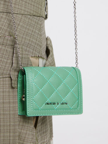 Micaela Quilted Card Holder, Green, hi-res
