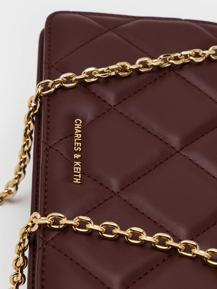 Paffuto Quilted Chain-Handle Long Wallet, Dark Chocolate, hi-res