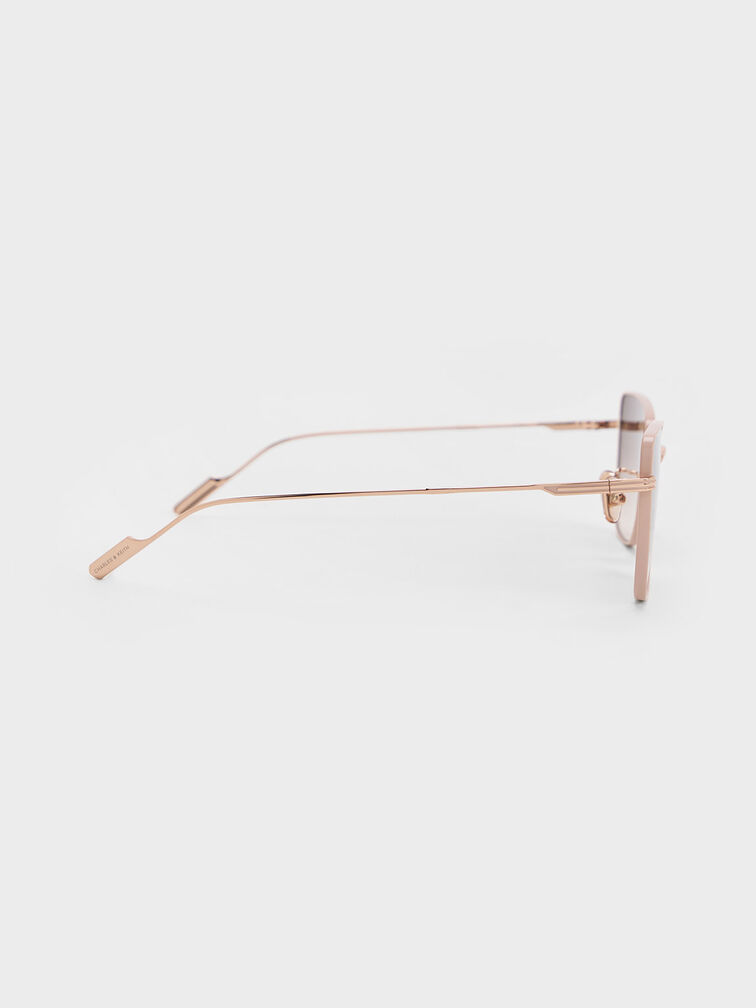 Metallic-Rim Square Sunglasses, Cream, hi-res