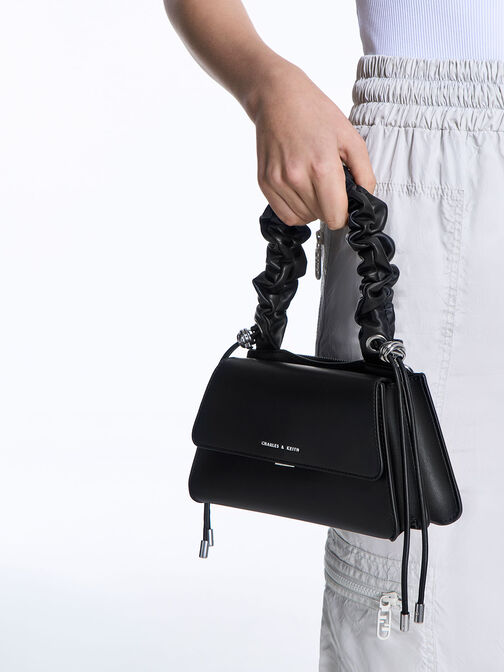 Cosette Ruched-Handle Trapeze Bag, Noir, hi-res