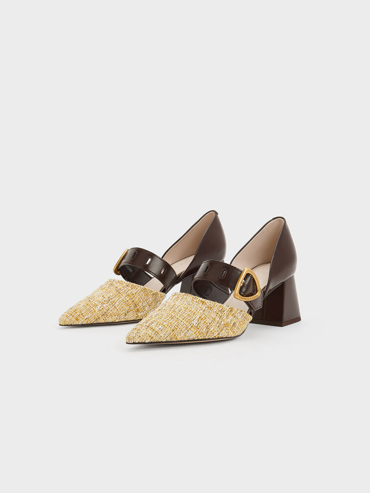 Sepphe Tweed Metallic Buckle D'Orsay Pumps, Yellow, hi-res