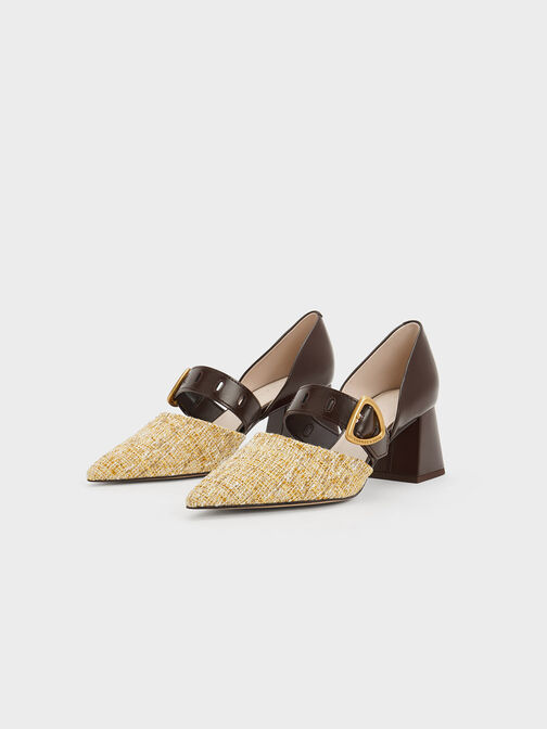 Sepphe Tweed Metallic Buckle D'Orsay Pumps, Yellow, hi-res