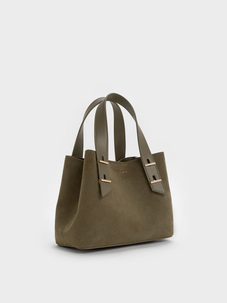 Mini Shania Recycled Suede Double-Handle Tote Bag, Deep Olive, hi-res