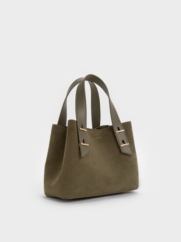 Mini Shania Recycled Suede Double-Handle Tote Bag, Deep Olive, hi-res